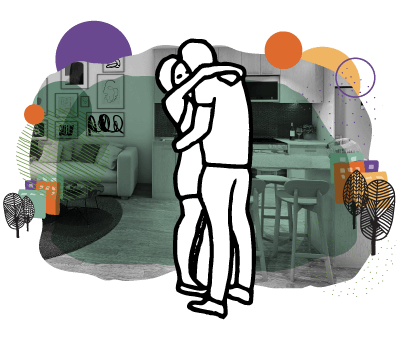couple huging graphic